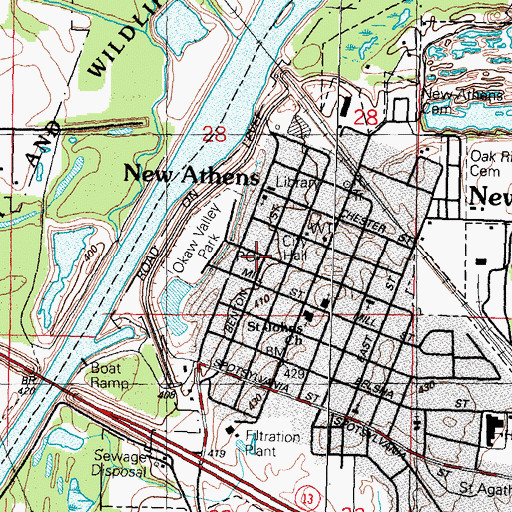 Topographic Map of New Athens Post Office, IL