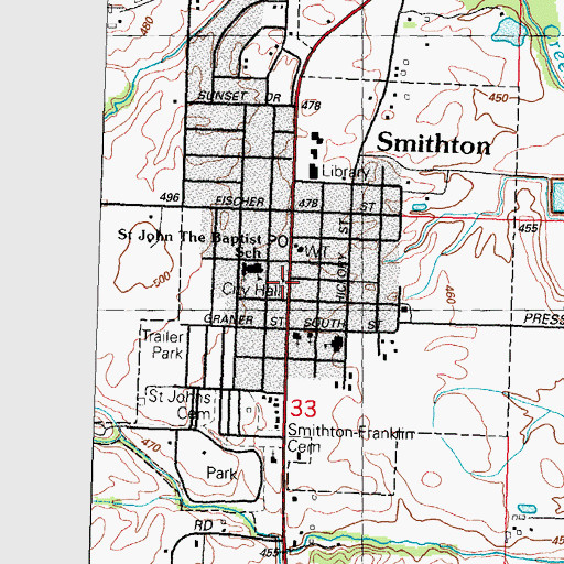 Topographic Map of Smithton City Hall, IL