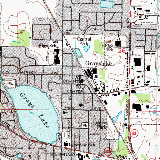 Topographic Map of Grayslake City Hall, IL