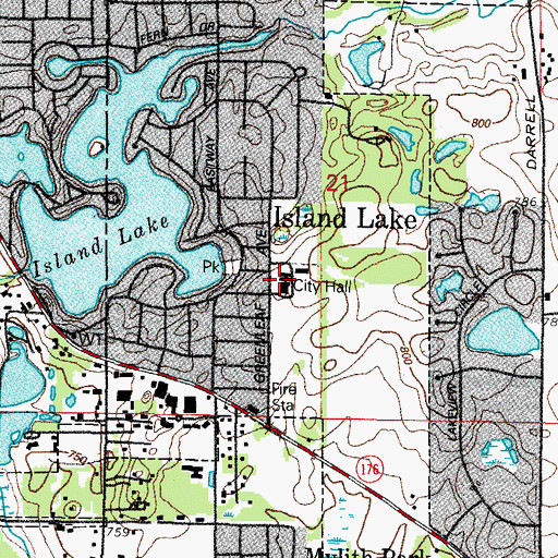 Topographic Map of Island Lake City Hall, IL
