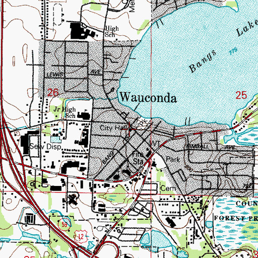 Topographic Map of Wauconda City Hall, IL