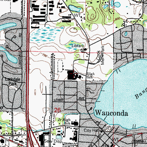 Topographic Map of Wauconda Community High School, IL