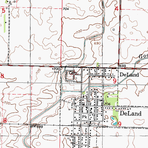 Topographic Map of De Land Cemetery, IL
