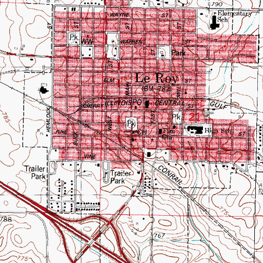 Topographic Map of LeRoy City Hall, IL