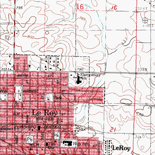 Topographic Map of Le Roy Elementary School, IL