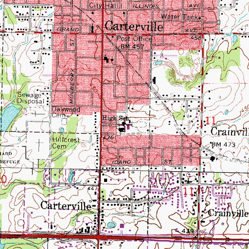Topographic Map of Carterville High School, IL
