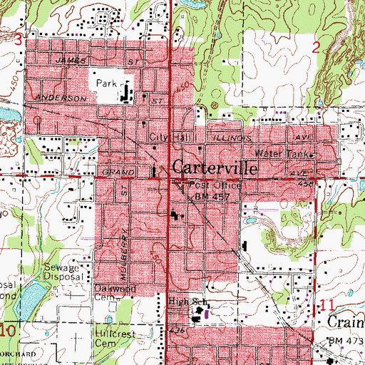 Topographic Map of Carterville Post Office, IL