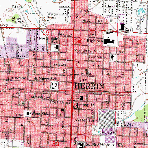 Topographic Map of Herrin City Hall, IL
