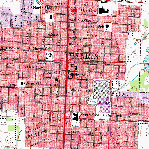 Topographic Map of Herrin Hospital, IL