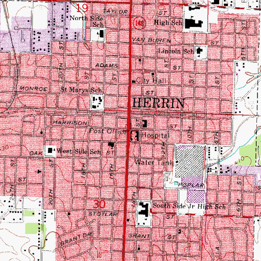 Topographic Map of Herrin Post Office, IL