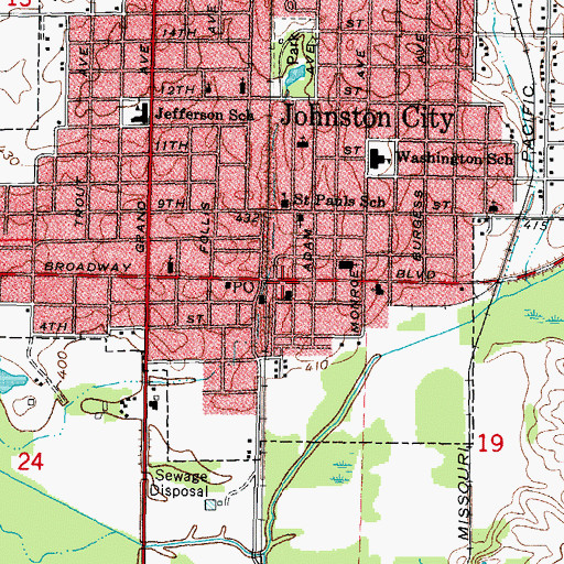 Topographic Map of Johnston City Public Library, IL
