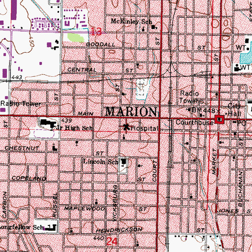 Topographic Map of Marion Memorial Hospital, IL