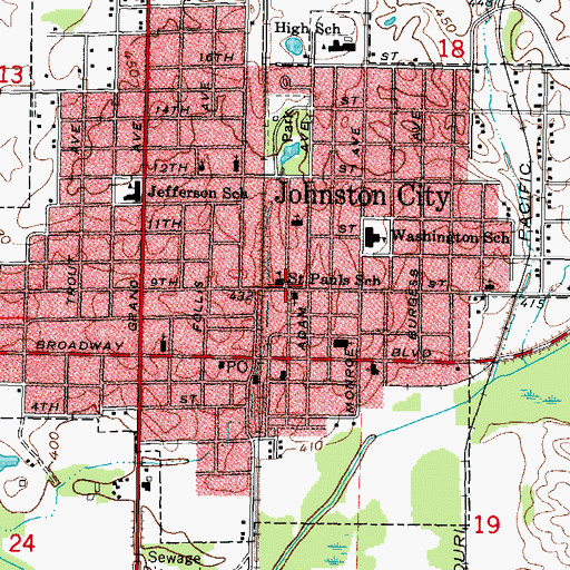 Topographic Map of Washington Avenue Baptist Church, IL
