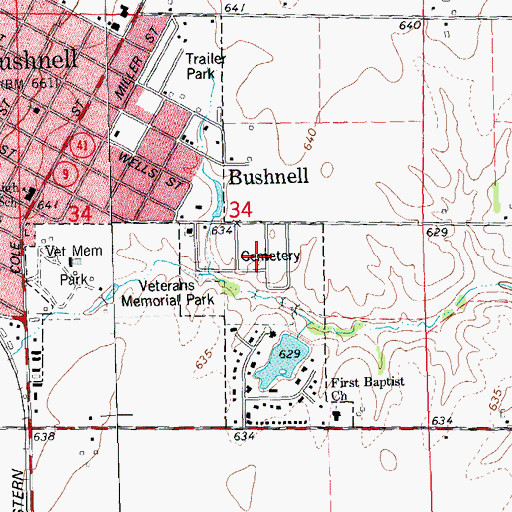 Topographic Map of Bushnell City Cemetery, IL