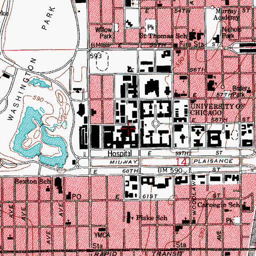 Topographic Map of Abbott Memorial Hall, IL