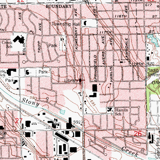 Topographic Map of Alsip-Merrionette Park Library, IL