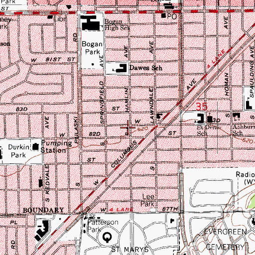 Topographic Map of Ashburn United Methodist Church, IL