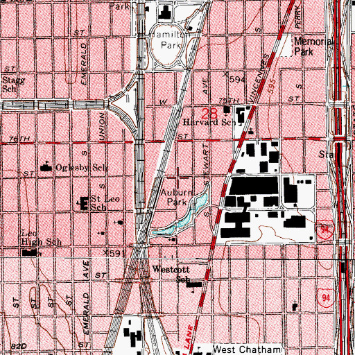 Topographic Map of Auburn Park, IL