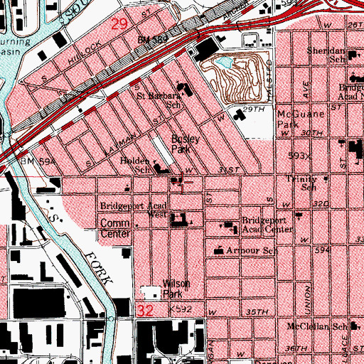 Topographic Map of Bridgeport Community Center, IL