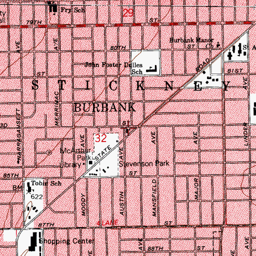 Topographic Map of Burbank Baptist Temple, IL