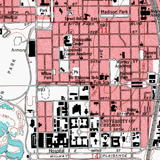Topographic Map of Chicago Cluster of Theological Schools, IL