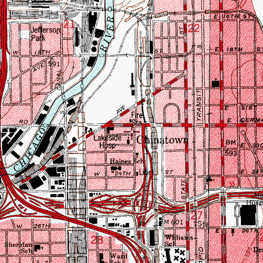 Topographic Map of Chinatown City Hall, IL