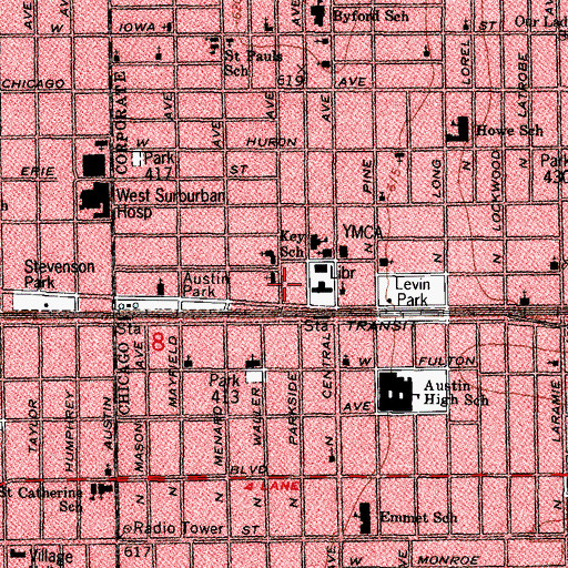 Topographic Map of Chicago Fire Department District 4 Station 96, IL