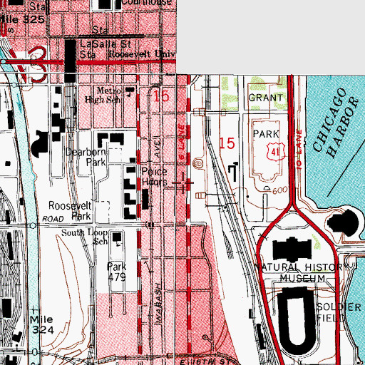 Topographic Map of Columbia College Theatre Music Center, IL