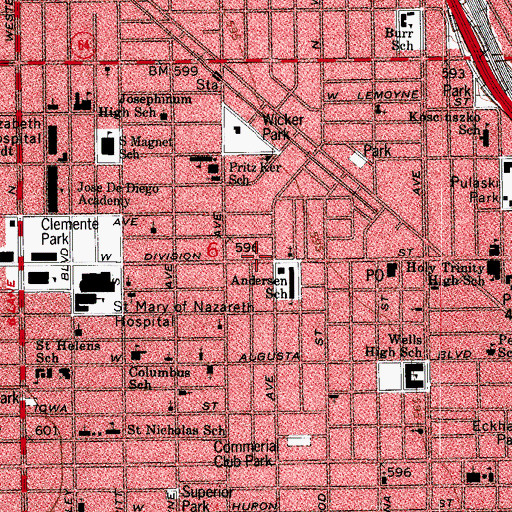 Topographic Map of Division Street Russian and Turkish Baths, IL