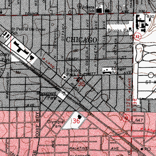 Topographic Map of Edison Park United Methodist Church, IL