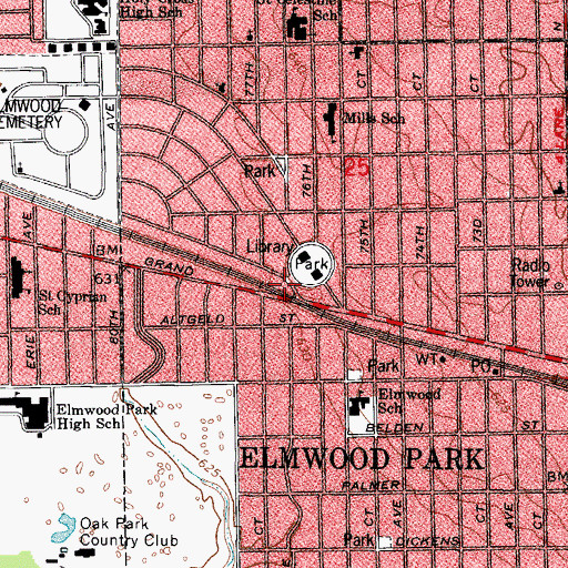 Topographic Map of Elmwood Park Village Hall, IL