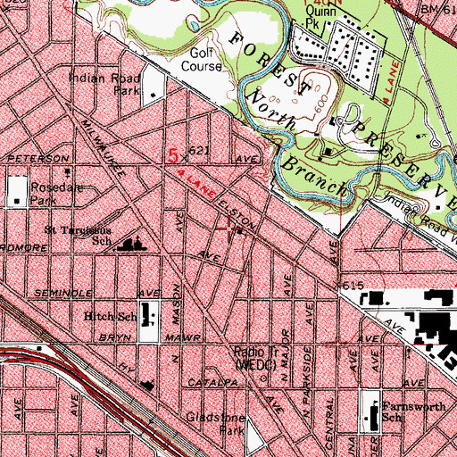 Topographic Map of Elston Avenue United Methodist Church, IL