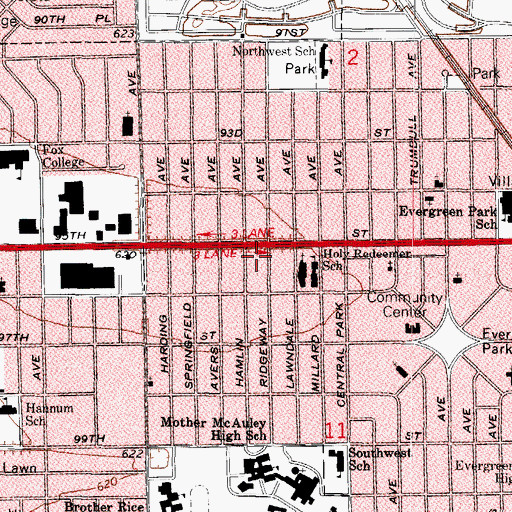 Topographic Map of Evergreen Park Self Defense School, IL