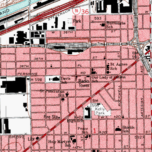 Topographic Map of Brighton Park Presbyterian Church, IL