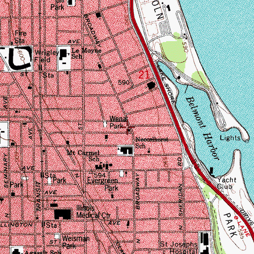 Topographic Map of Broadway United Methodist Church, IL