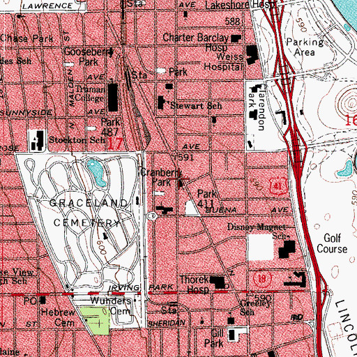 Topographic Map of Buena Memorial Presbyterian Church, IL