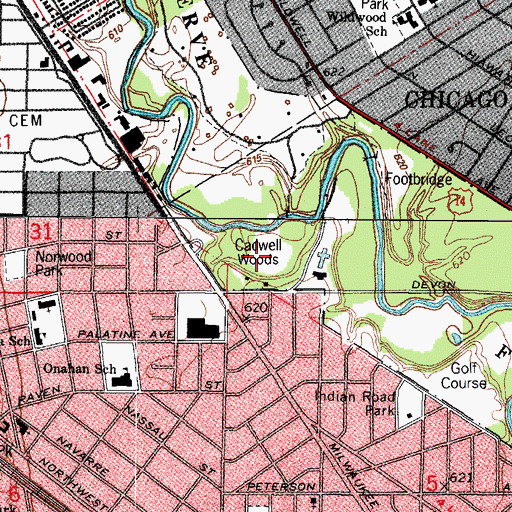 Topographic Map of Cadwell Woods, IL