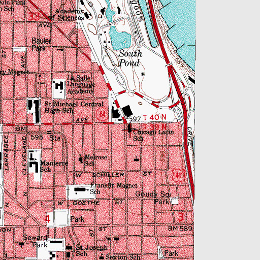 Topographic Map of Chicago Latin School, IL