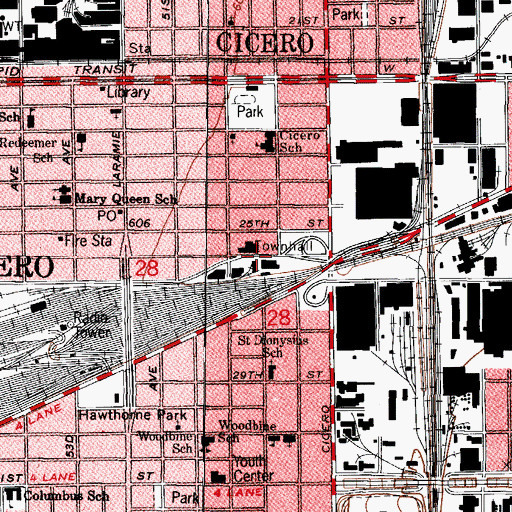 Topographic Map of Cicero Townhall, IL