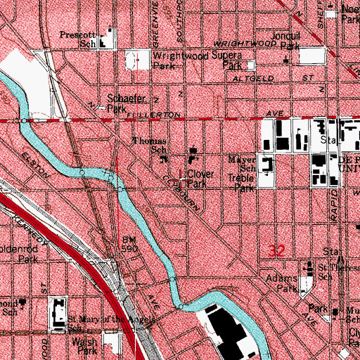 Topographic Map of Clover Park, IL
