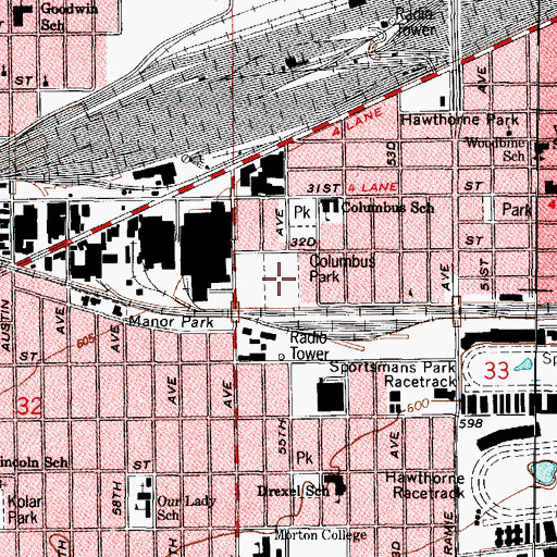 Topographic Map of Columbus Park, IL