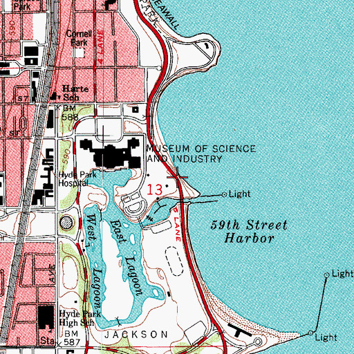 Topographic Map of Fiftyninth Street Beach, IL