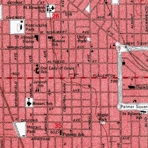 Topographic Map of First Lutheran Church of Logan Square, IL