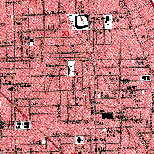 Topographic Map of Full Gospel Korean Church of Chicago, IL