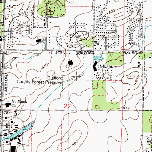 Topographic Map of Guilford County Forest Preserve, IL