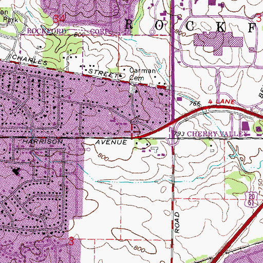 Topographic Map of Rock Church, IL