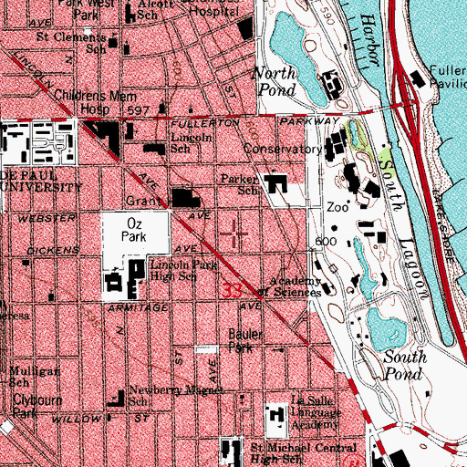Topographic Map of Hudson Studios, IL