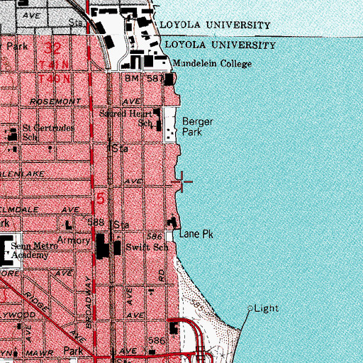 Topographic Map of Glenlake Avenue Beach, IL