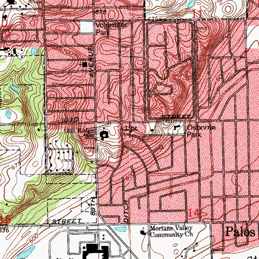 Topographic Map of Green Hills Public Library, IL