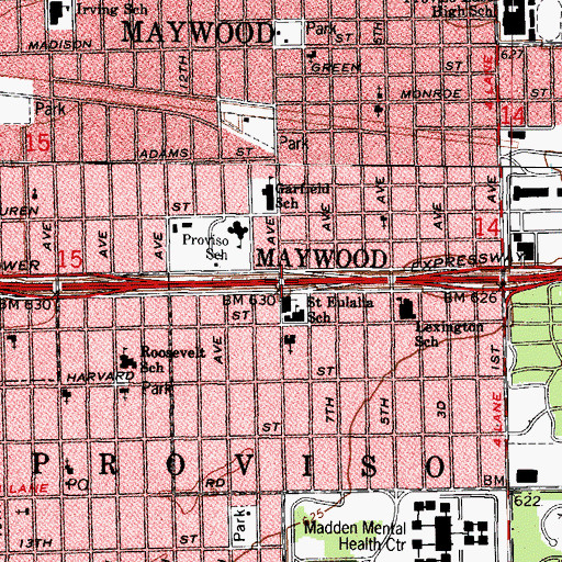 Topographic Map of Interchange 19B, IL